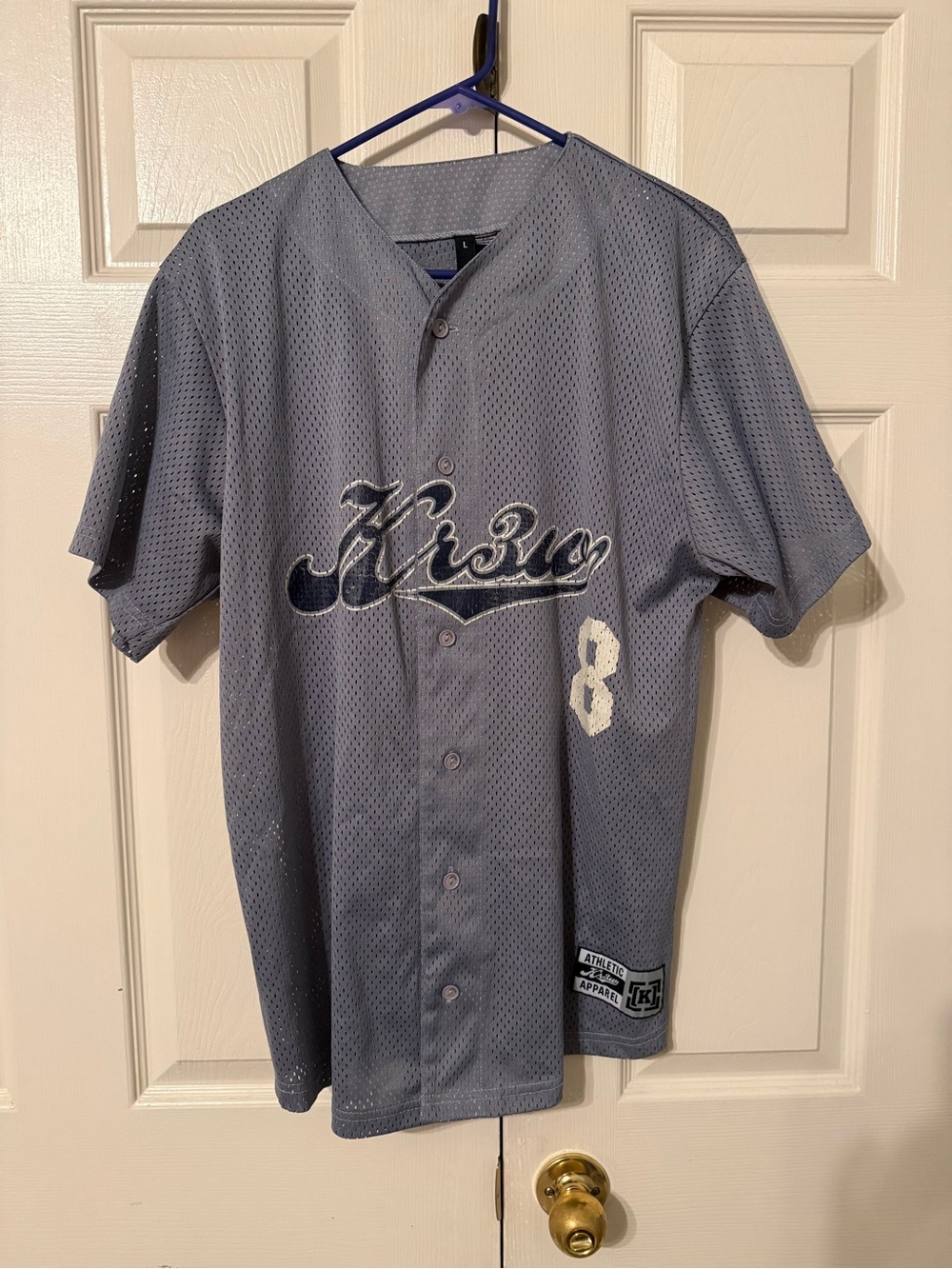 Men's Grey Mesh Baseball Jersey with Number 8